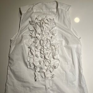 Poor Things Inspired White Button Up Ruffle Top